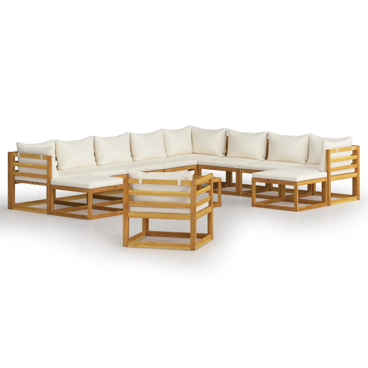 Set Divani da Giardino 12 pz con Cuscini Crema in Legno Acacia cod mxl 50838