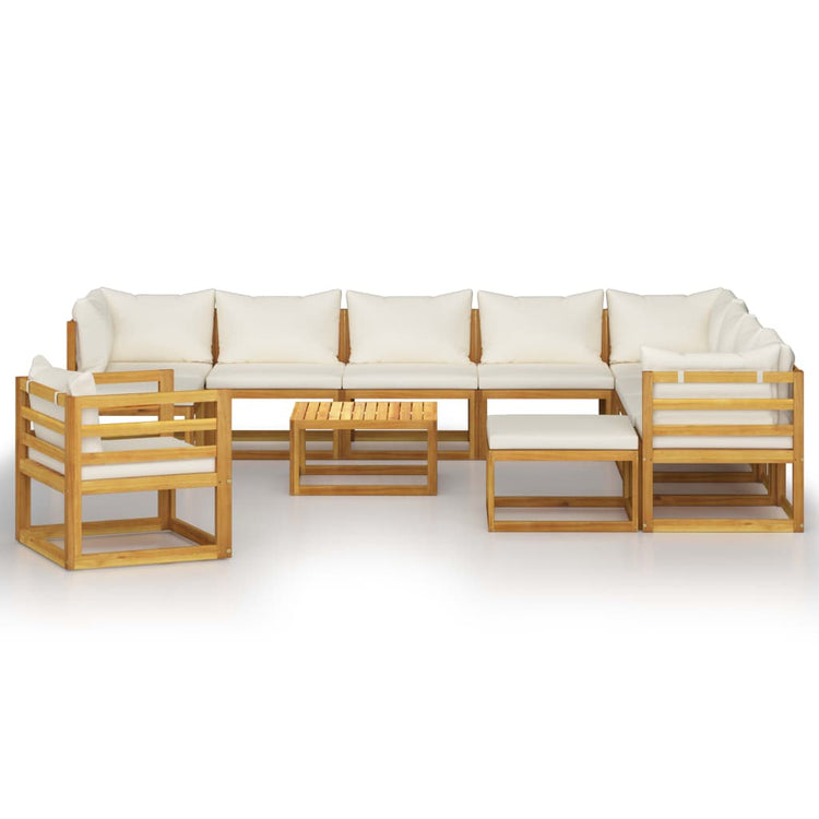 Set Divani da Giardino 12 pz con Cuscini Crema in Legno Acacia cod mxl 50838