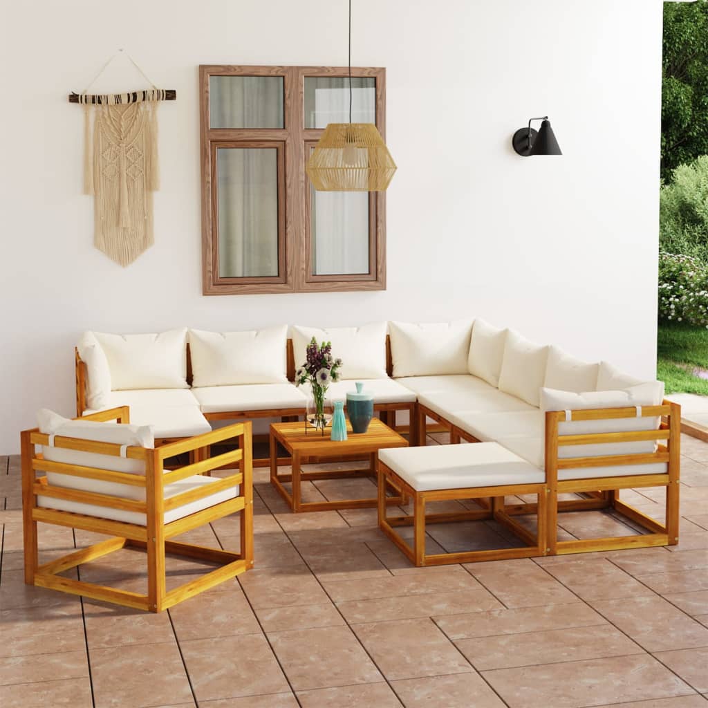 Set Divani da Giardino 12 pz con Cuscini Crema in Legno Acacia cod mxl 50838