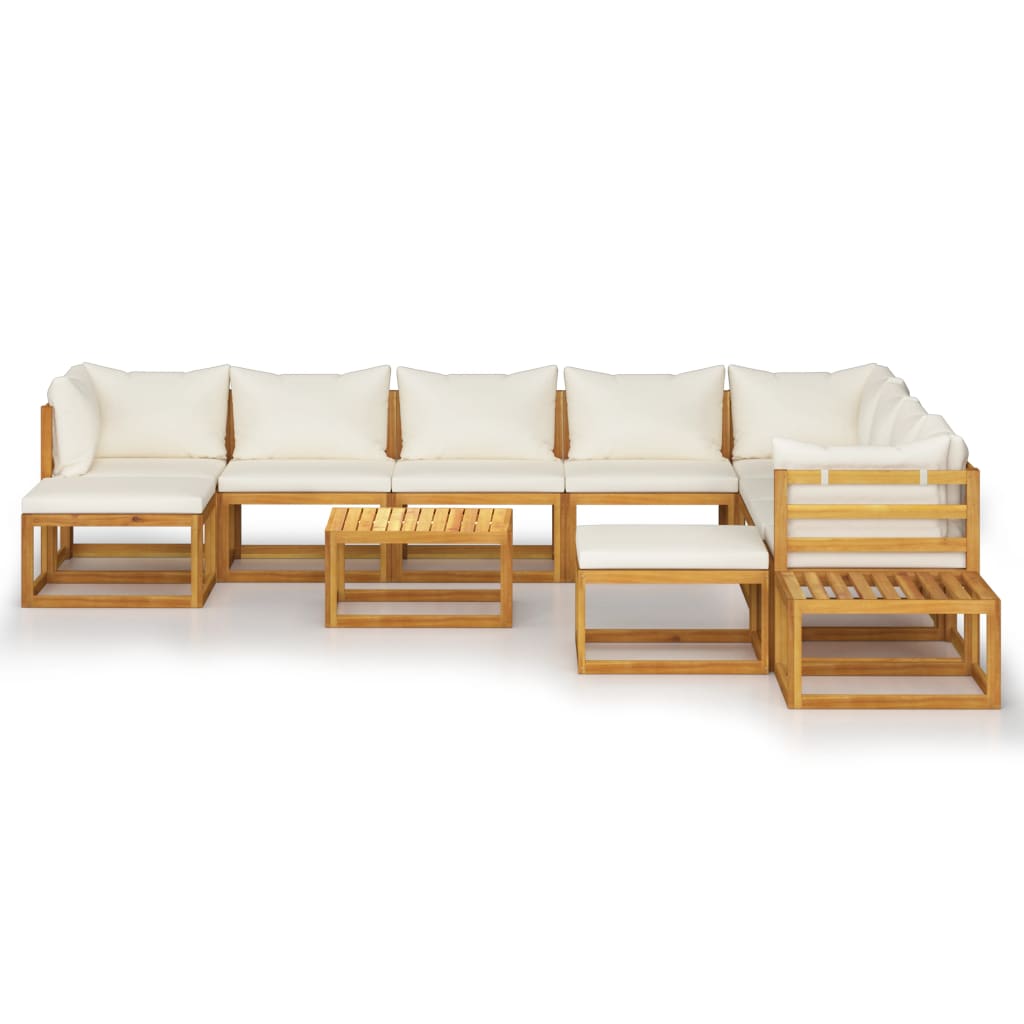 Set Divani da Giardino 12 pz con Cuscini Crema in Legno Acacia cod mxl 49609