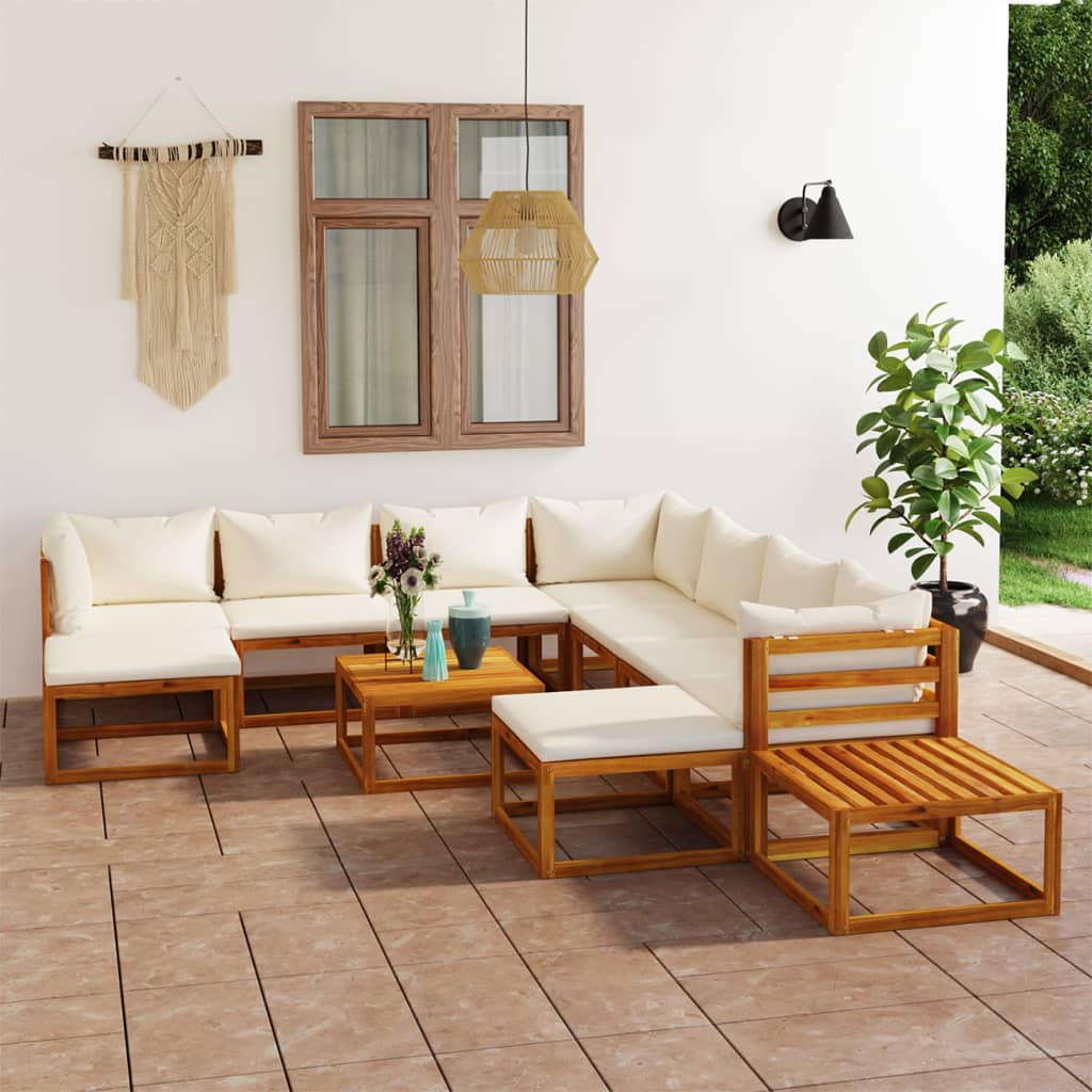 Set Divani da Giardino 12 pz con Cuscini Crema in Legno Acacia cod mxl 49609