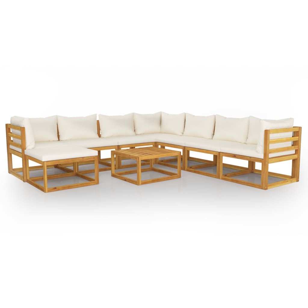 Set Divani da Giardino 9 pz con Cuscini Crema in Legno Acacia cod mxl 42280