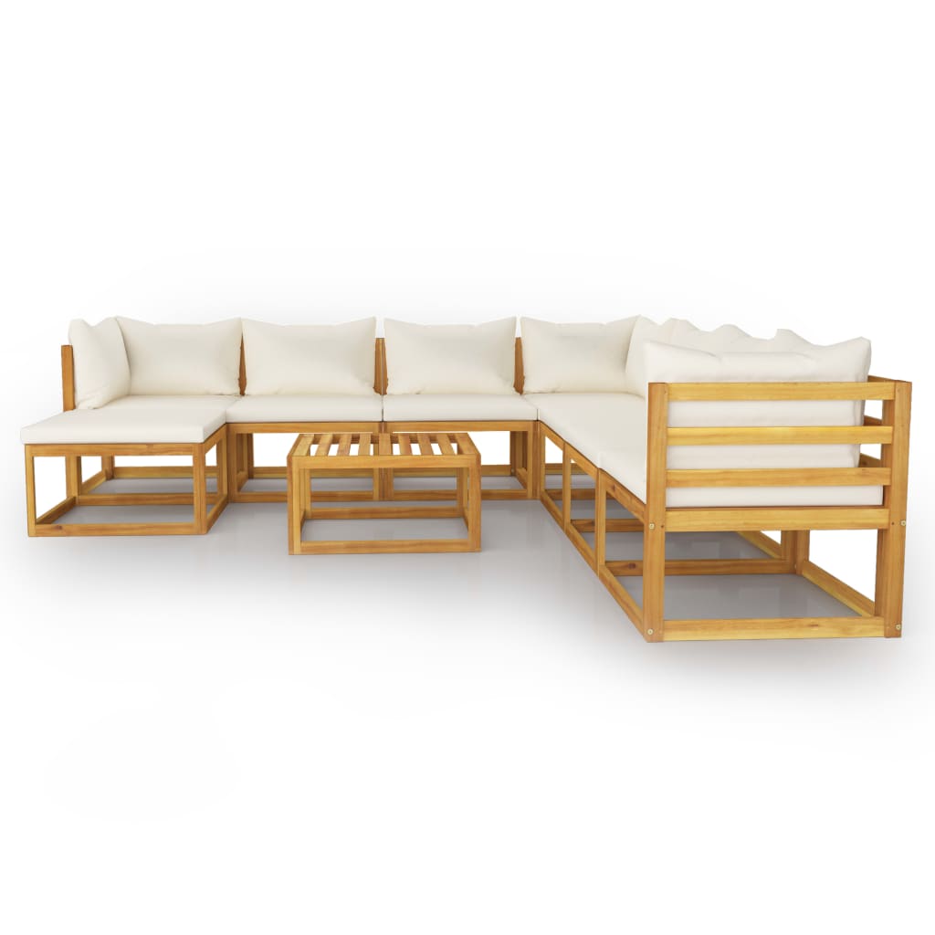 Set Divani da Giardino 9 pz con Cuscini Crema in Legno Acacia cod mxl 42280