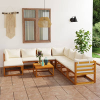 Set Divani da Giardino 9 pz con Cuscini Crema in Legno Acacia cod mxl 42280