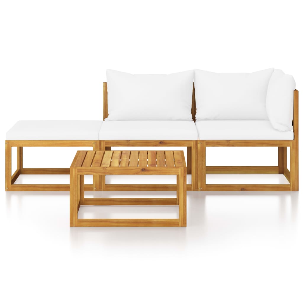 Set Divani da Giardino 4 pz con Cuscini Crema in Legno Acacia 3057659