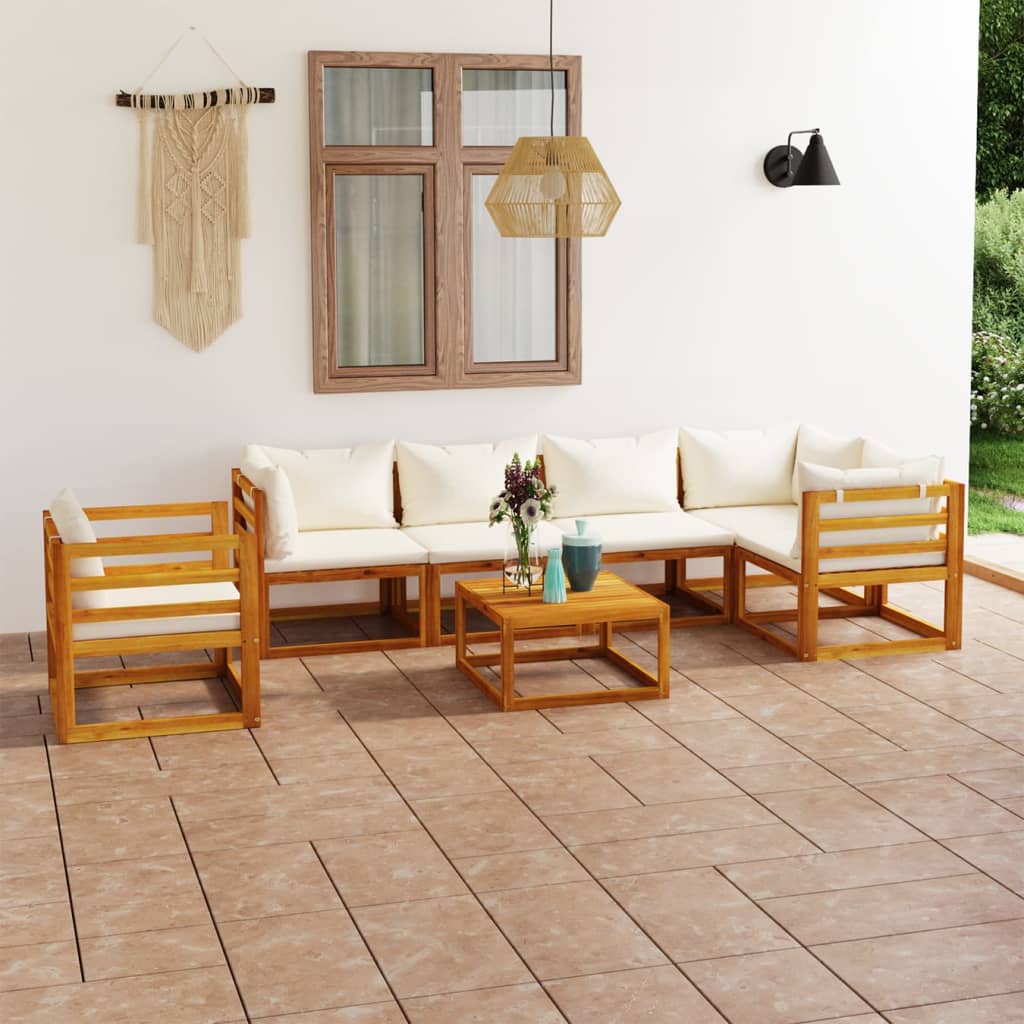 Set Divani da Giardino 7 pz con Cuscini Crema Massello Acacia cod mxl 43037