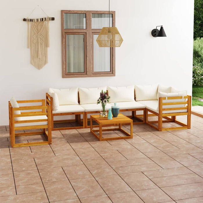 Set Divani da Giardino 7 pz con Cuscini Crema Massello Acacia cod mxl 43037