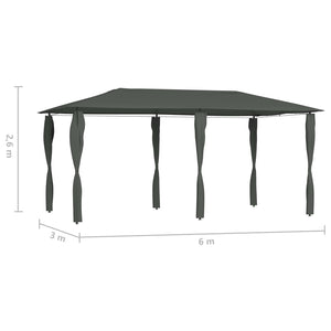 Gazebo con Montanti Rivestiti 3x6x2,6 m Antracite 160 g/m² 313619