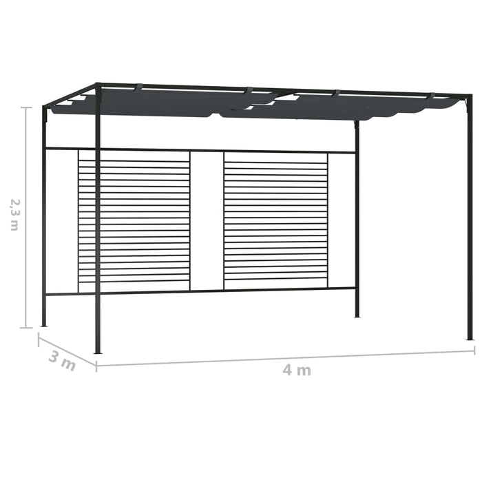 Gazebo con Tetto Retrattile 4x3x2,3 m Antracite 180 g/m² 313625