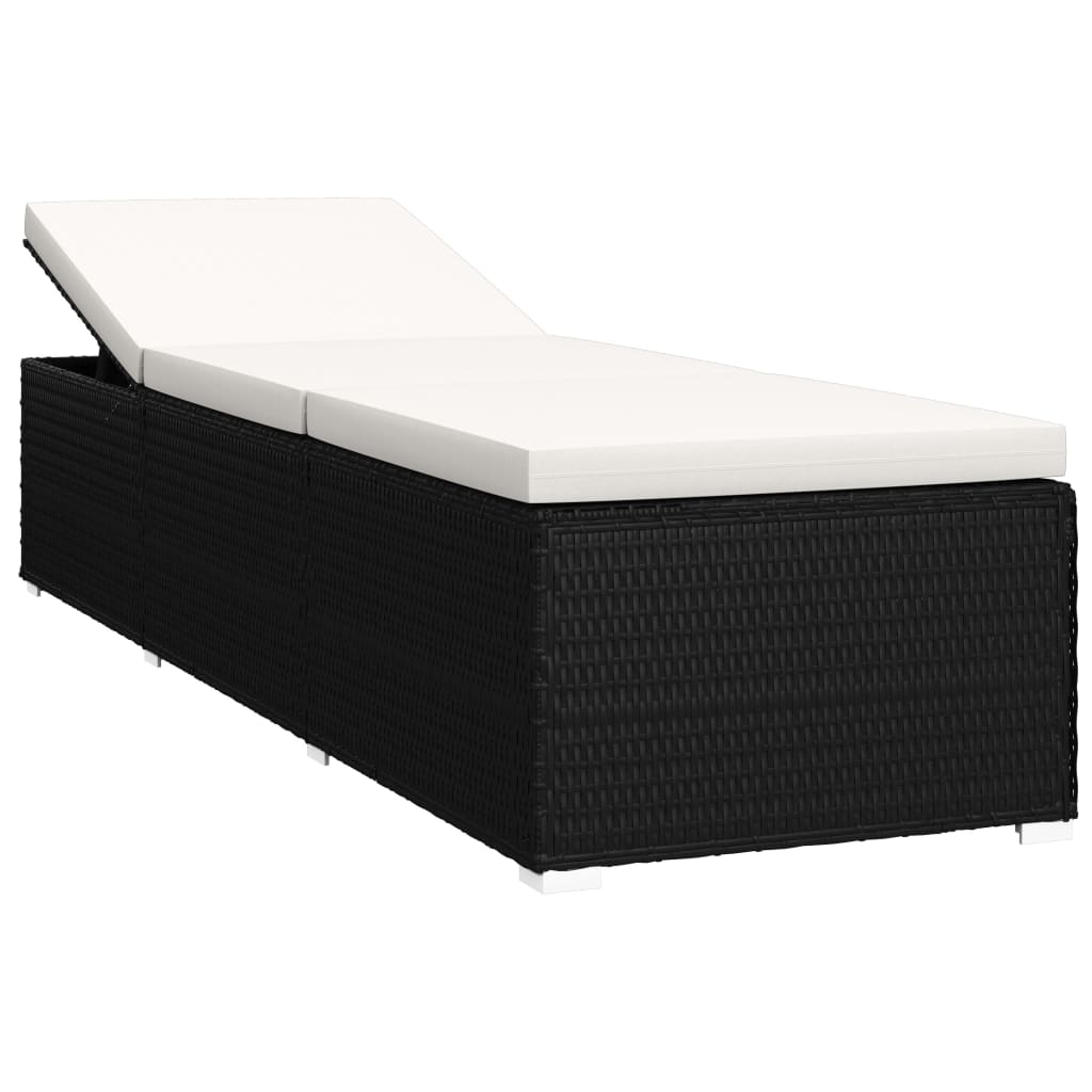 Lettini Prendisole con Tavolino 3 pz in Polyrattan Nero cod mxl 23340