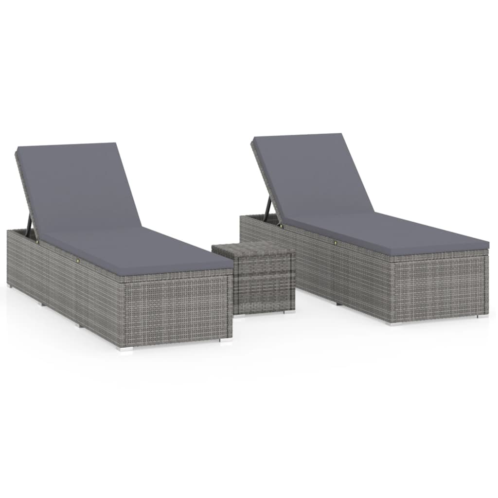 Lettini Prendisole con Tavolino 3 pz in Polyrattan Grigio cod mxl 9358