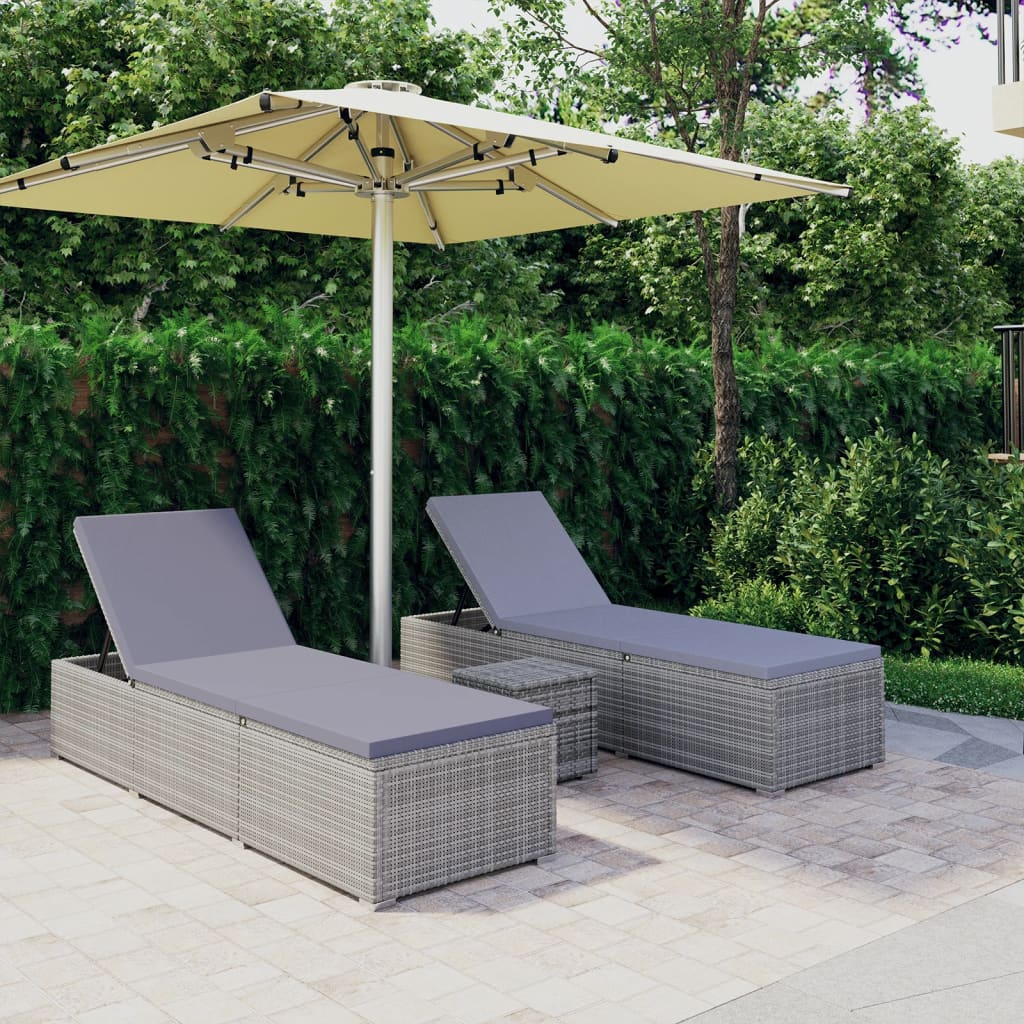 Lettini Prendisole con Tavolino 3 pz in Polyrattan Grigio cod mxl 9358