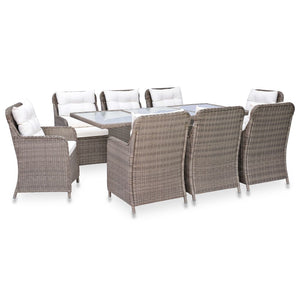 Set da Pranzo da Giardino 9 pz con Cuscini Polyrattan Marrone cod mxl 41299