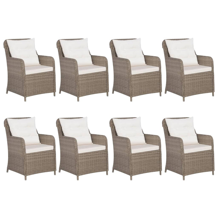 Set da Pranzo da Giardino 9 pz con Cuscini Polyrattan Marrone cod mxl 41299