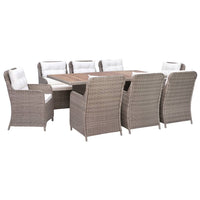 Set da Pranzo da Giardino 9 pz con Cuscini Polyrattan Marrone cod mxl 47995