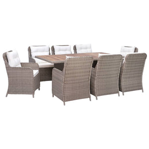 Set da Pranzo da Giardino 9 pz con Cuscini Polyrattan Marrone cod mxl 47995