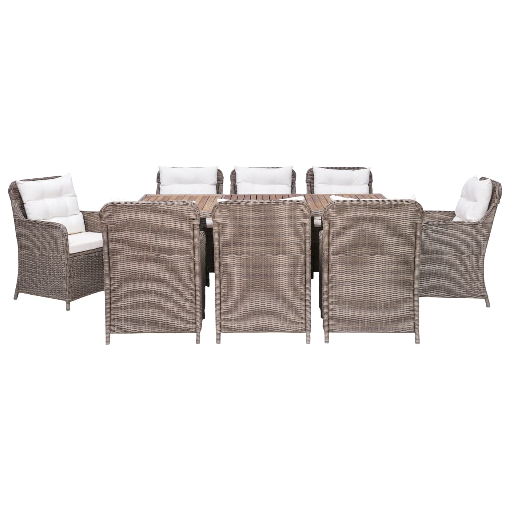 Set da Pranzo da Giardino 9 pz con Cuscini Polyrattan Marrone cod mxl 47995