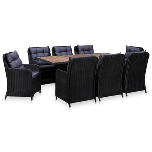 Set da Pranzo da Giardino 9 pz in Polyrattan Nero cod mxl 37834