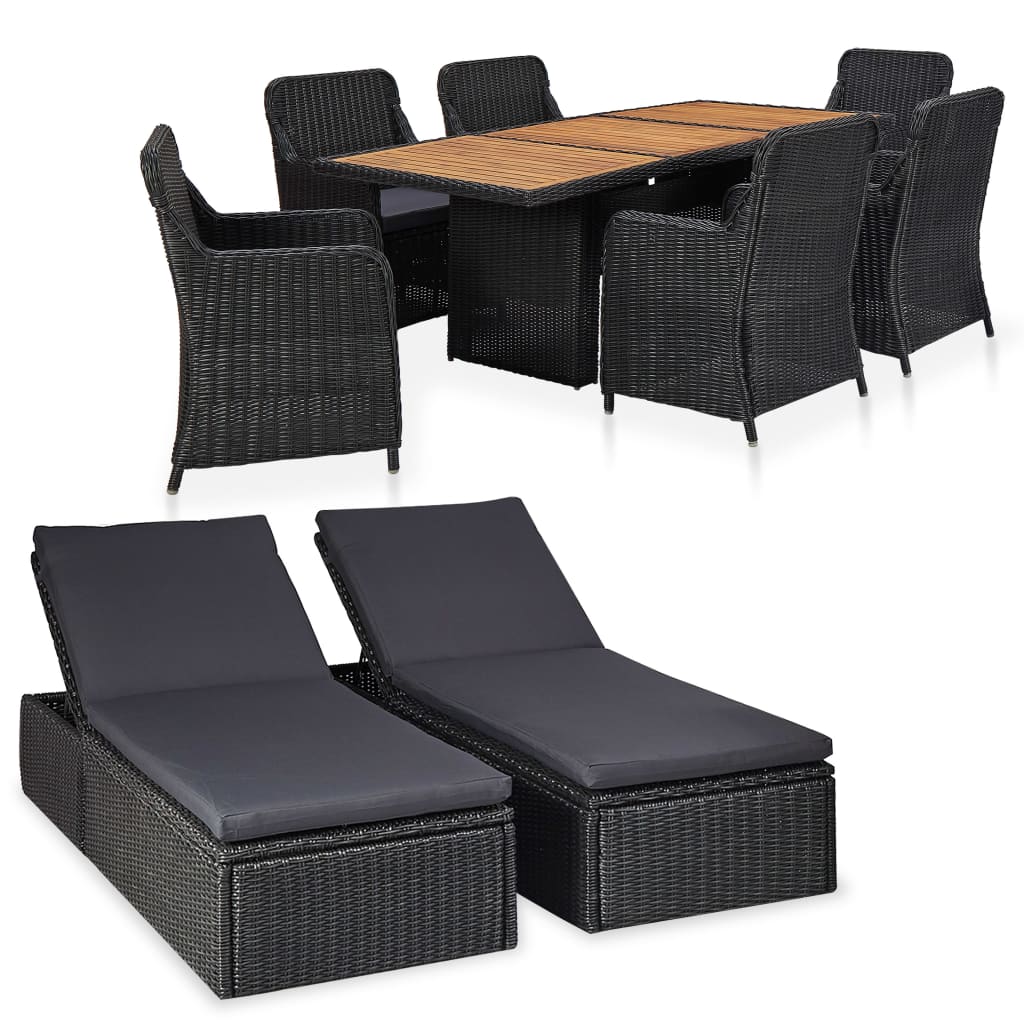 Set da Pranzo da Giardino 9 pz in Polyrattan Nero cod mxl 37830