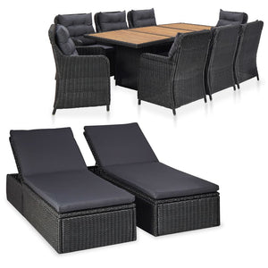 Set da Pranzo da Giardino 11 pz in Polyrattan Nero cod mxl 37835