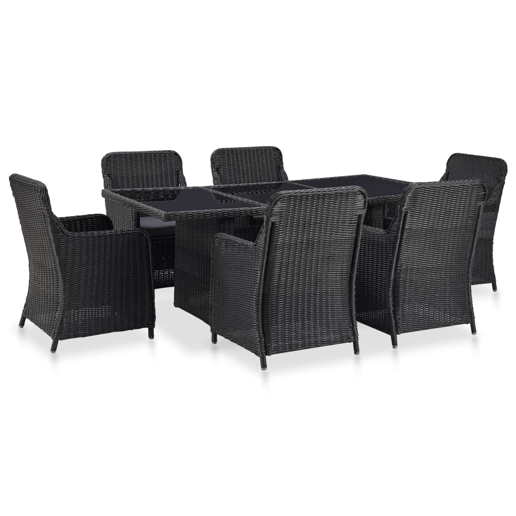 Set da Pranzo da Giardino 7 pz in Polyrattan Nero cod mxl 40207