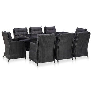 Set da Pranzo per Esterni 9 pz in Polyrattan Nero cod mxl 40208