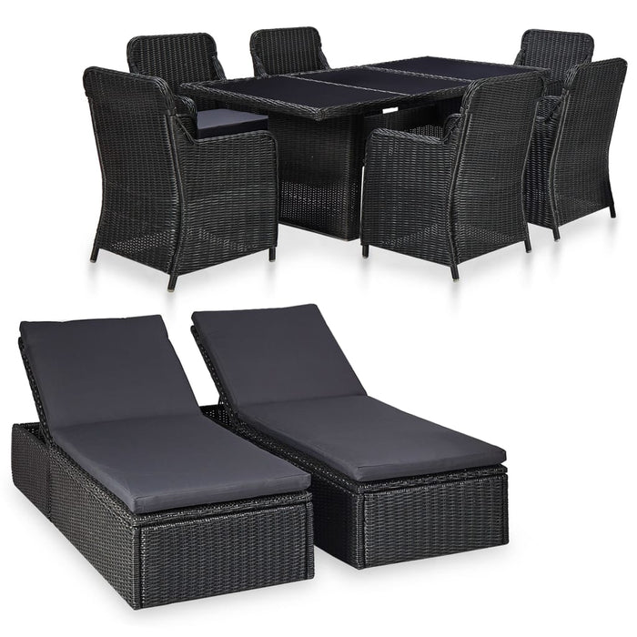 Set da Pranzo da Giardino 9 pz in Polyrattan Nero cod mxl 37827