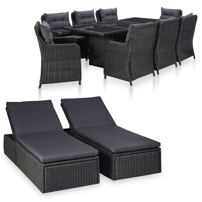 Set da Pranzo da Giardino 11 pz in Polyrattan Nero cod mxl 37836