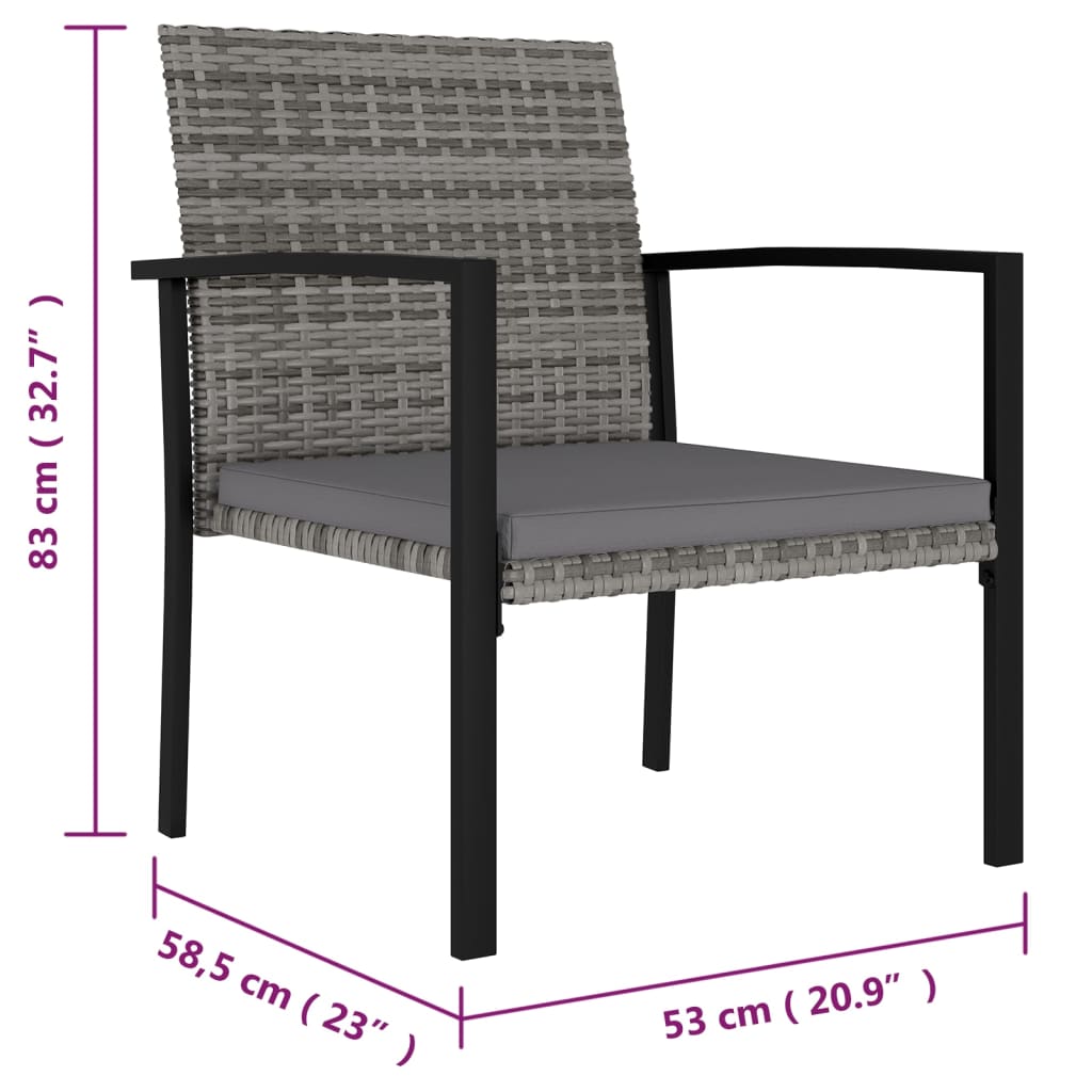 Sedie da Pranzo per Giardino 2 pz in Polyrattan Grigio cod mxl 23194