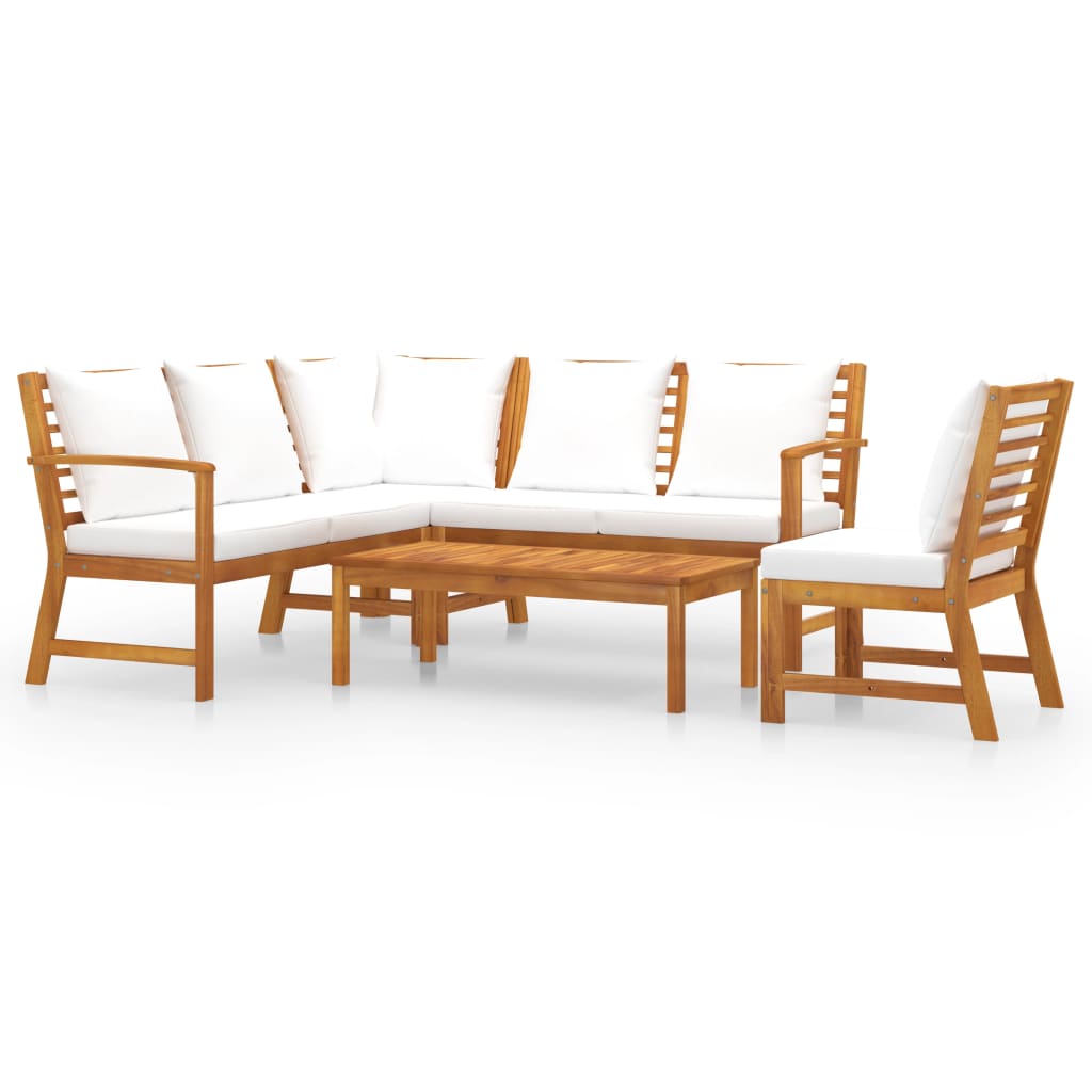 Set Divani da Giardino 5 pz con Cuscini Crema in Legno Acacia cod mxl 39908