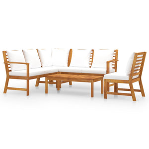 Set Divani da Giardino 5 pz con Cuscini Crema in Legno Acacia cod mxl 39908