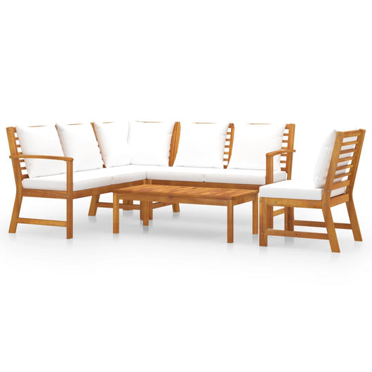 Set Divani da Giardino 5 pz con Cuscini Crema in Legno Acacia cod mxl 39908