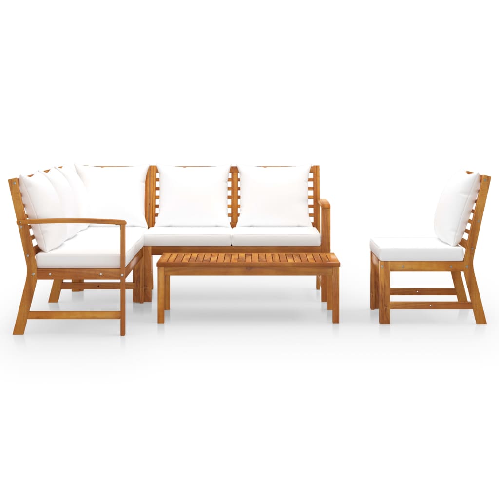 Set Divani da Giardino 5 pz con Cuscini Crema in Legno Acacia cod mxl 39908