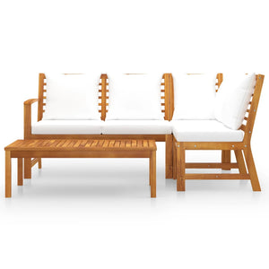 Set Divani da Giardino 4 pz con Cuscini Crema in Legno Acacia cod mxl 44020