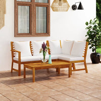 Set Divani da Giardino 4 pz con Cuscini Crema in Legno Acacia cod mxl 44020