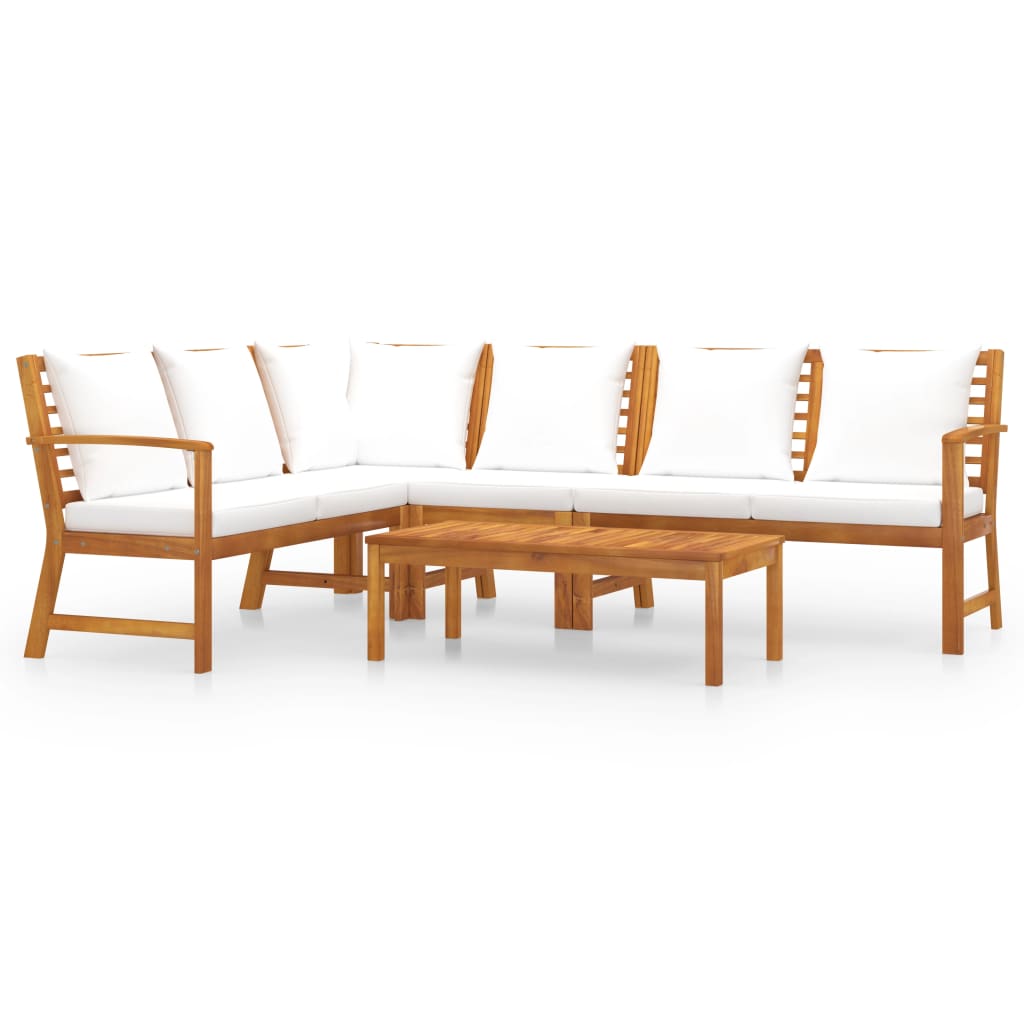 Set Divani da Giardino 5 pz con Cuscini Crema in Legno Acacia cod mxl 39905