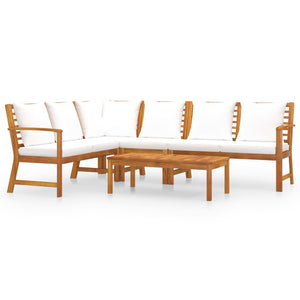 Set Divani da Giardino 5 pz con Cuscini Crema in Legno Acacia cod mxl 39905