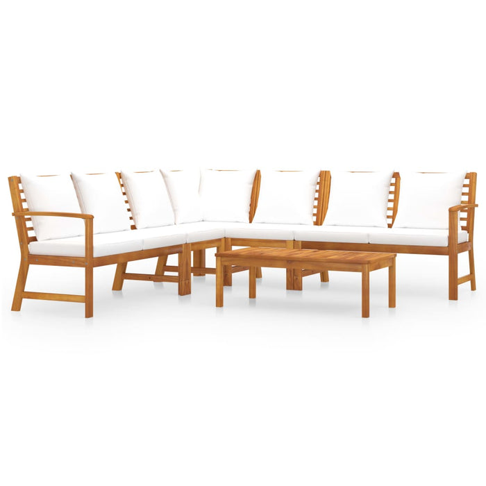 Set Divani da Giardino 6 pz con Cuscini Crema in Legno Acacia cod mxl 39773