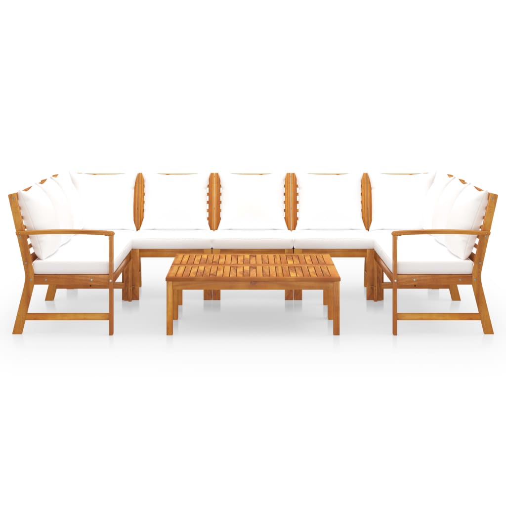 Set Divani da Giardino 9 pz con Cuscini Crema in Legno Acacia 3057775