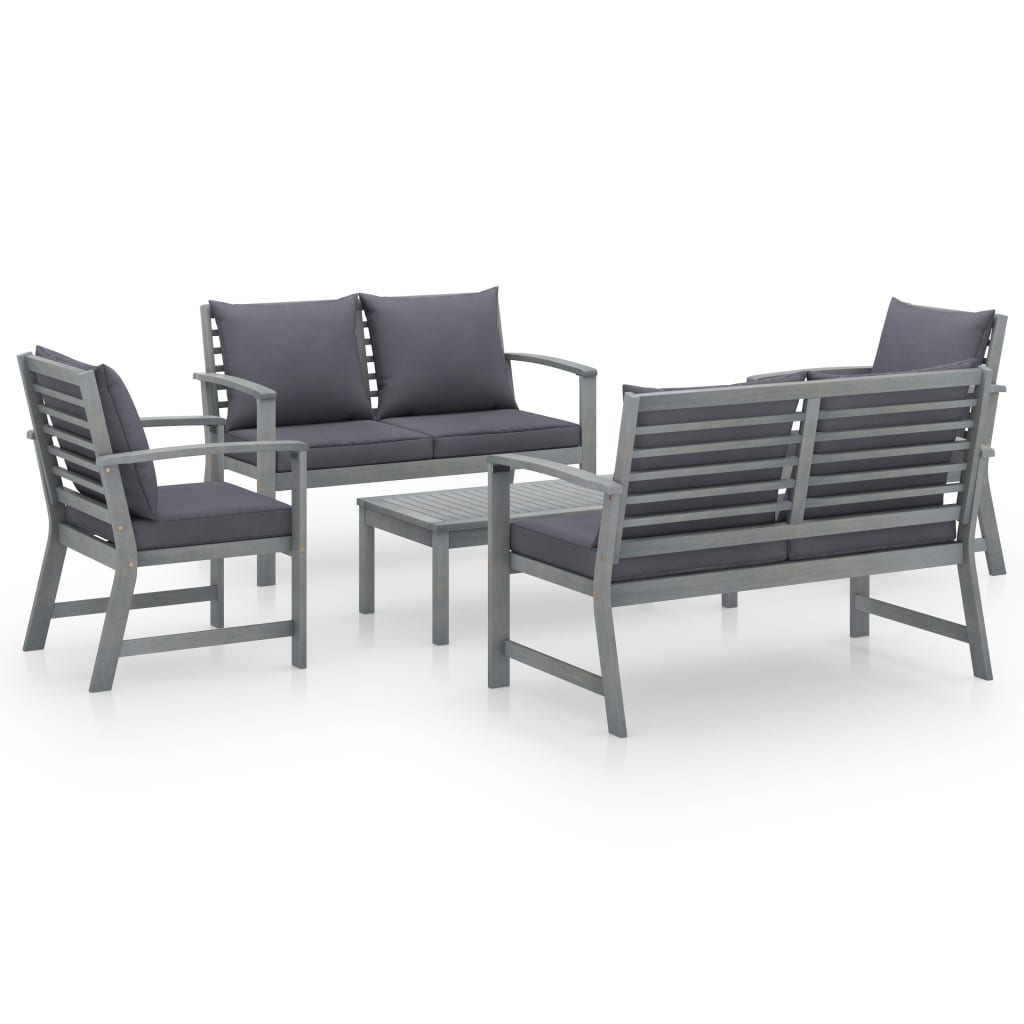 Set Divani da Giardino 5 pz con Cuscini in Legno Acacia Grigio cod mxl 39935