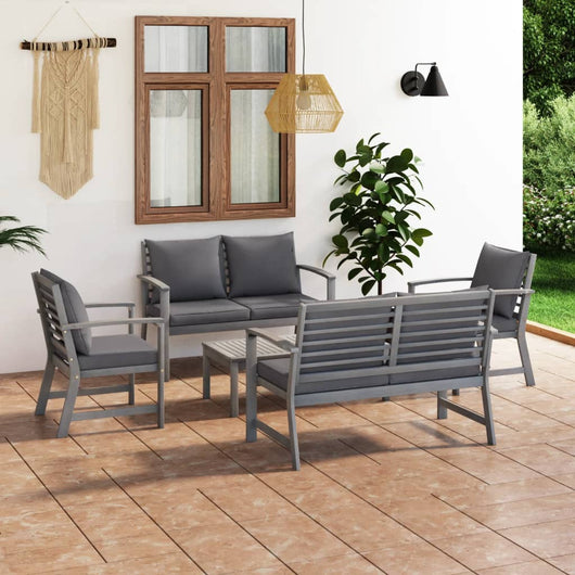 Set Divani da Giardino 5 pz con Cuscini in Legno Acacia Grigio cod mxl 39935