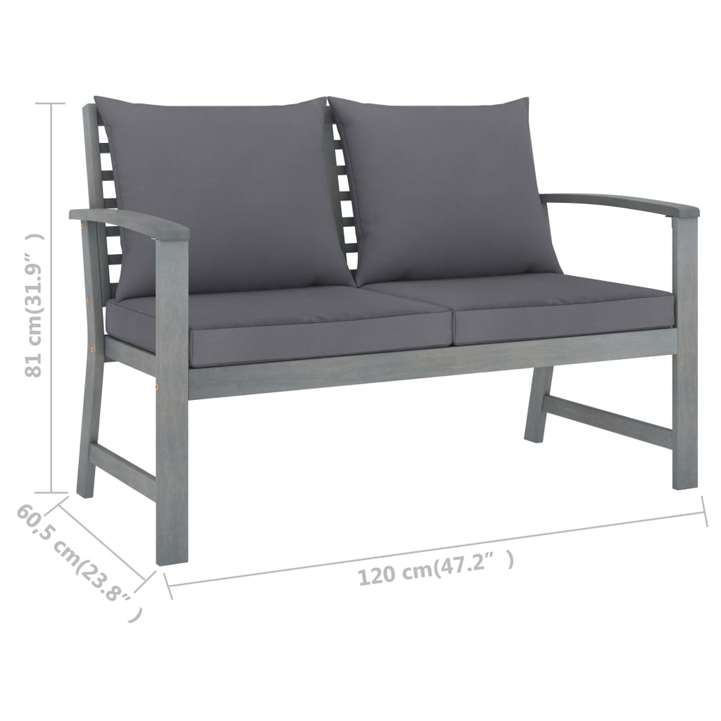 Set Divani da Giardino 3 pz con Cuscini in Legno Acacia Grigio cod mxl 37825