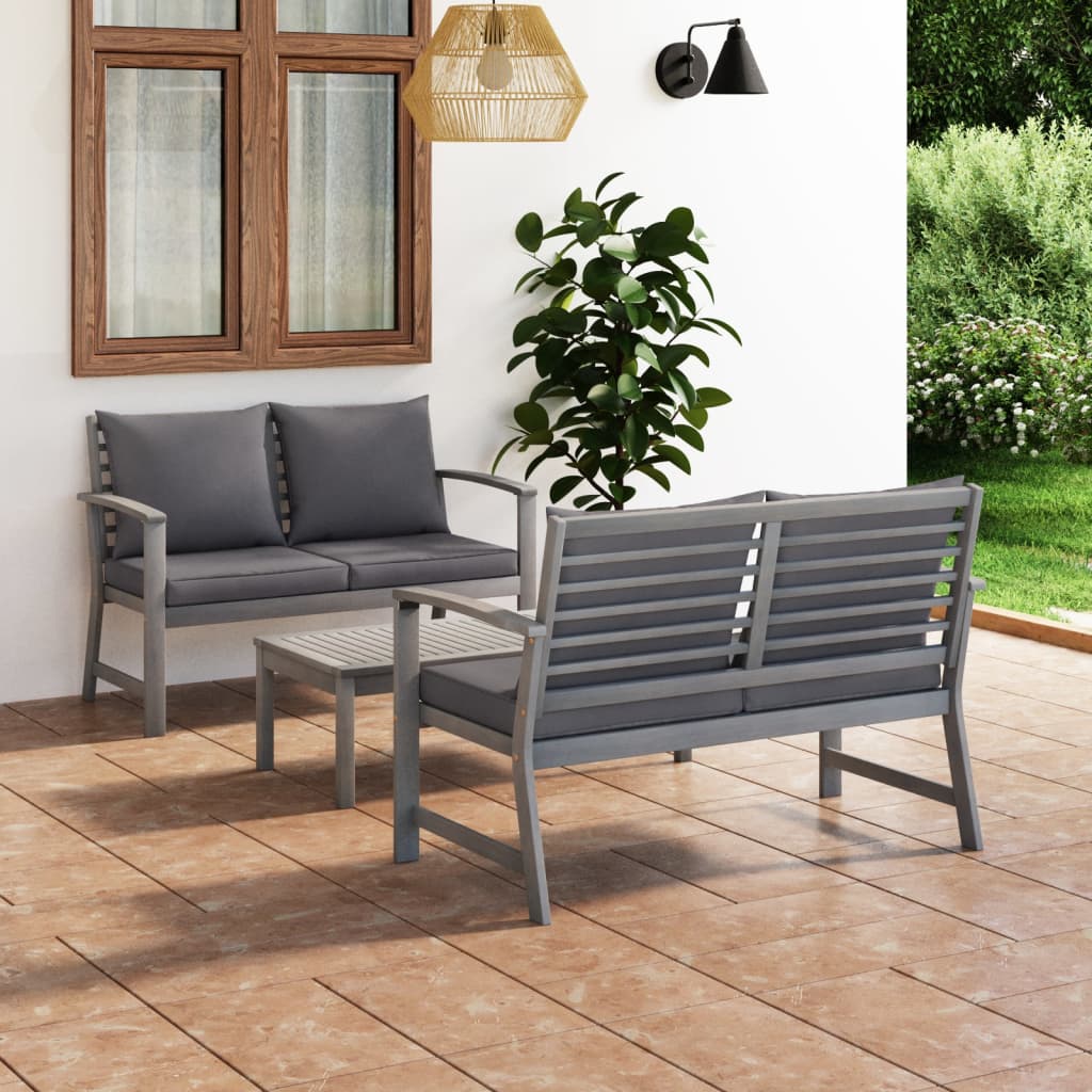 Set Divani da Giardino 3 pz con Cuscini in Legno Acacia Grigio cod mxl 37825