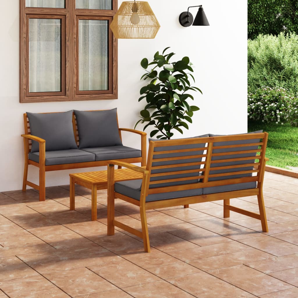 Set Divani da Giardino 3 pz con Cuscini in Massello di Acacia 3057789