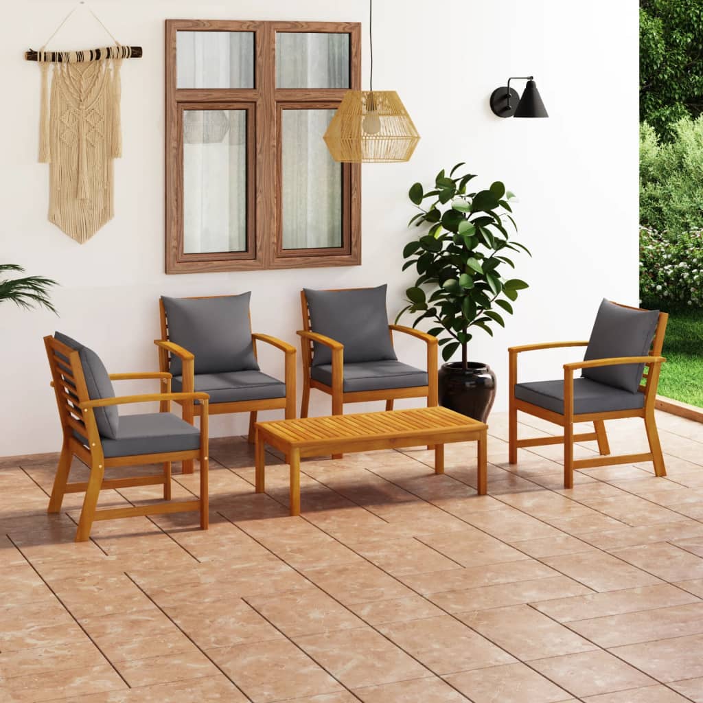 Set Divani da Giardino 5 pz con Cuscini in Massello di Acacia cod mxl 37828