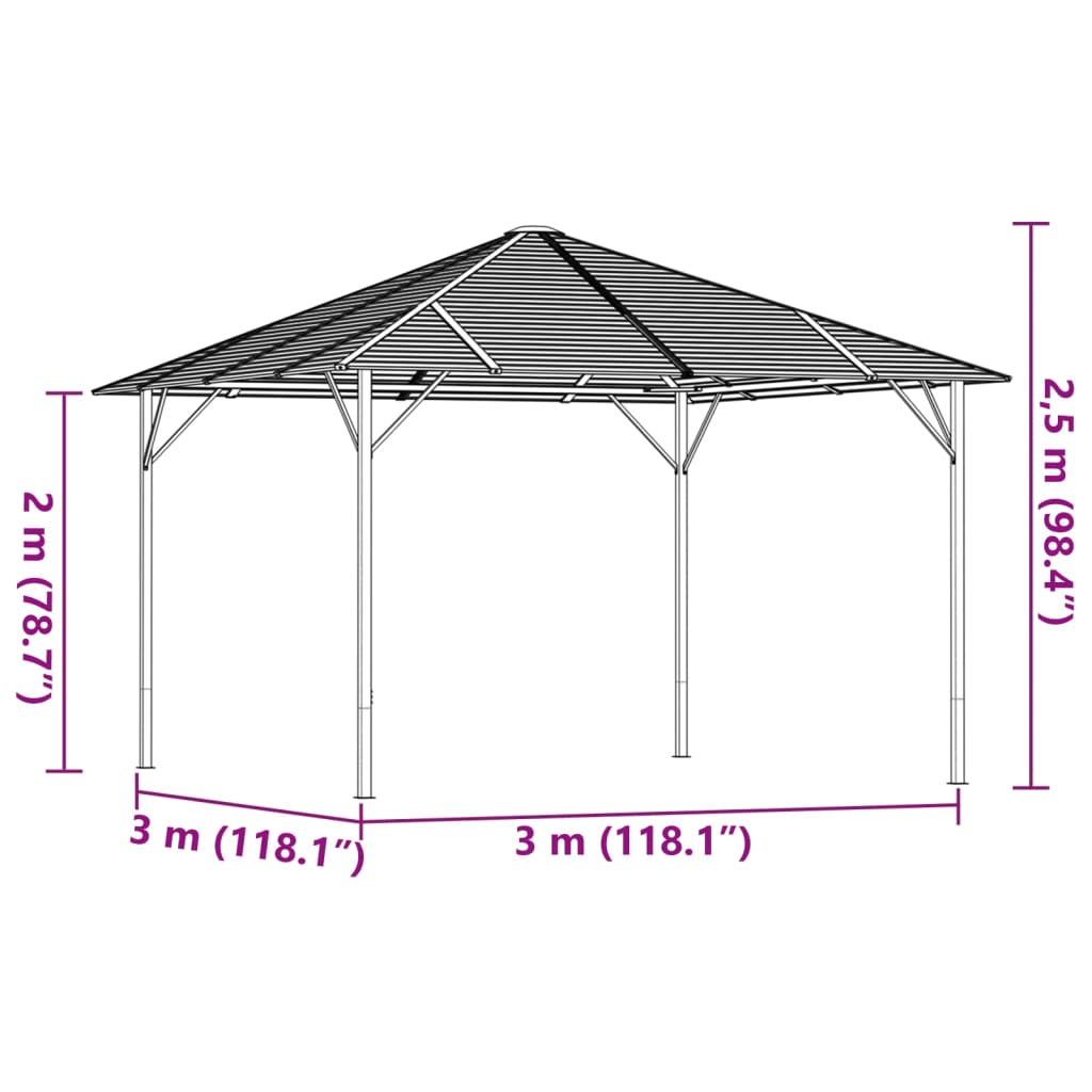 Gazebo con Tetto 3x3 m Antracite 315247