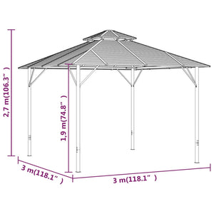 Gazebo con Tetto Doppio 3x3 m Antracite 315251