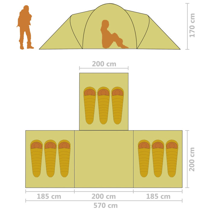 Tenda da Campeggio per 9 Persone in Tessuto Grigio e Arancione cod mxl 69323