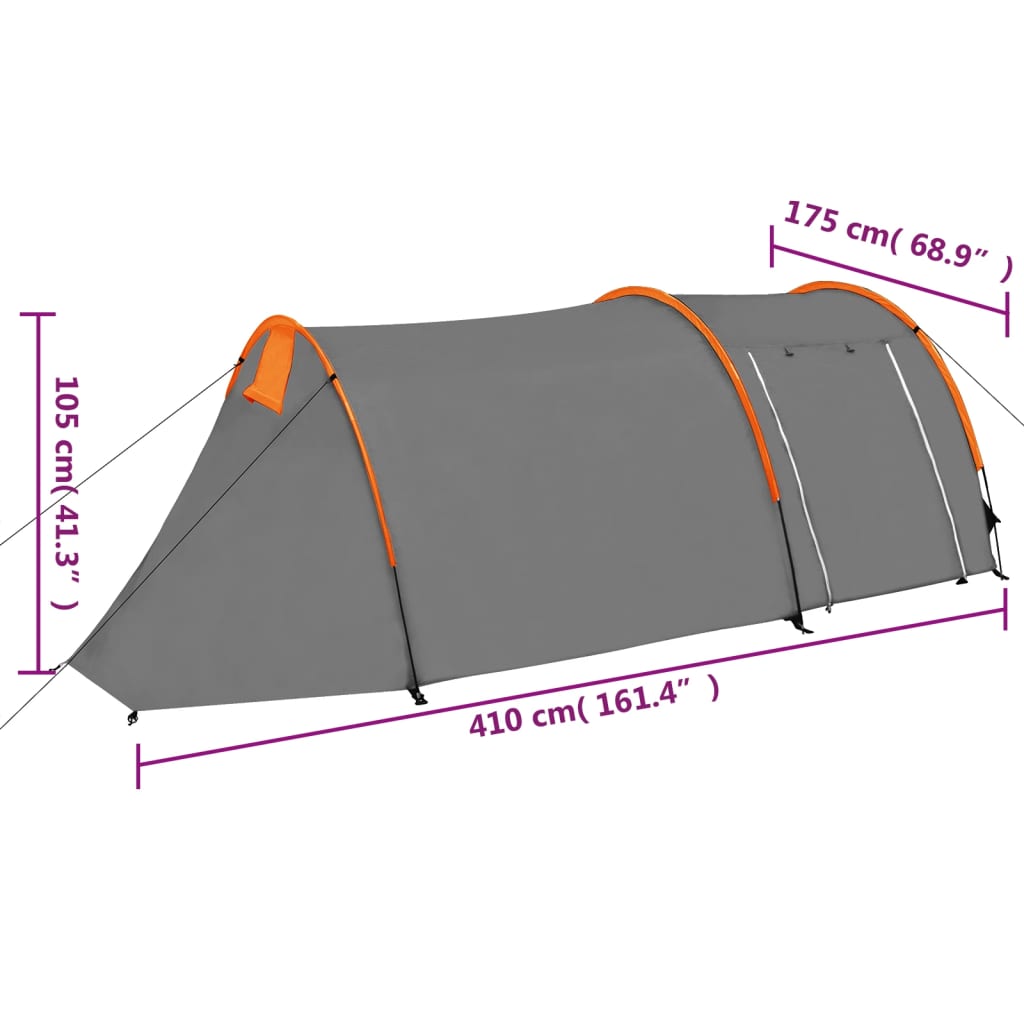 Tenda da Campeggio 4 Persone in Tessuto Grigio e Arancione 93182