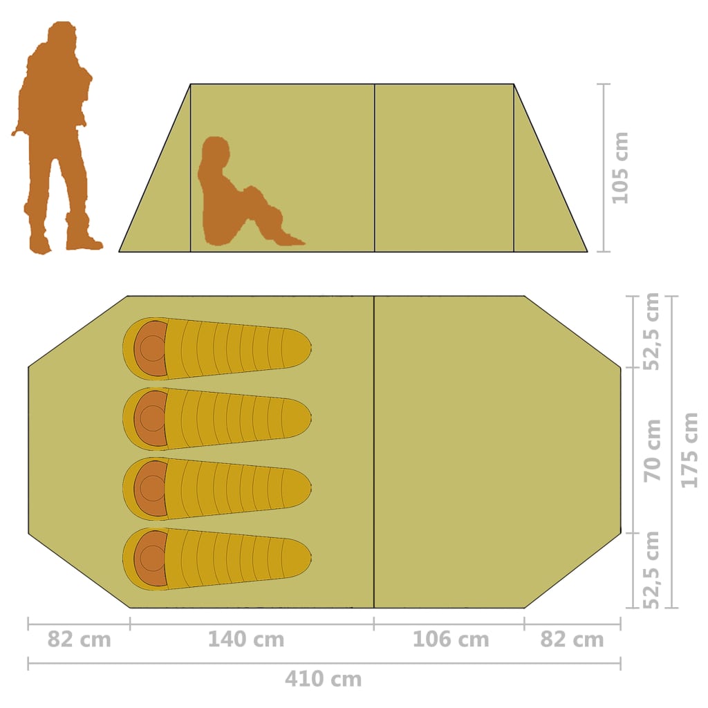 Tenda da Campeggio 4 Persone in Tessuto Grigio e Arancione 93182